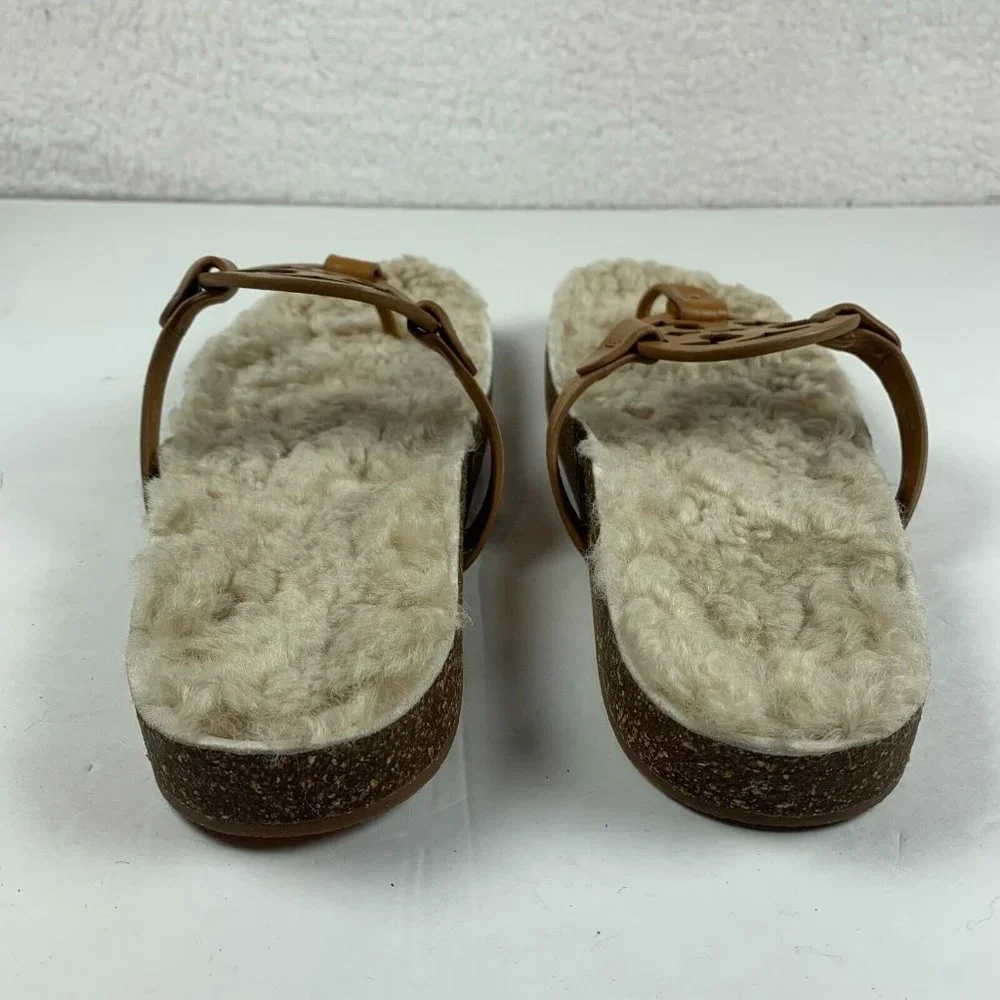 Tory Burch Miller‎ Cloud Shearling Women's Leather Sandal Size 9.5 Tan NIB S0404